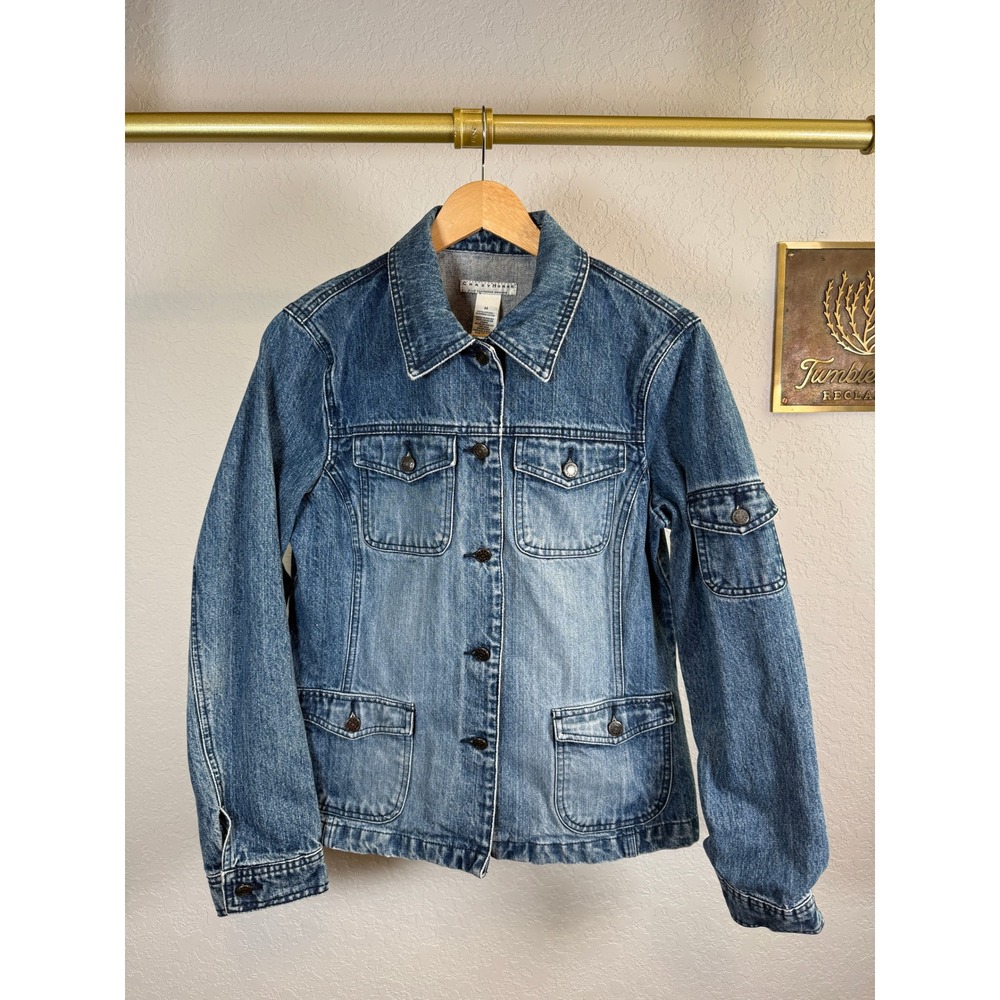 Crazy Horse Liz Claiborne Mens Medium Wash Denim Utility Trucker‎ Jacket Size M